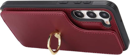 Lipvina for Samsung Galaxy S22 Case with Card Holder and Strap for Women,Crossbody Lanyard,RFID Blocking,Stand Ring Kickstand,Snap Clasp,Phone Wallet Cases 6.1 inch(Wine Red)