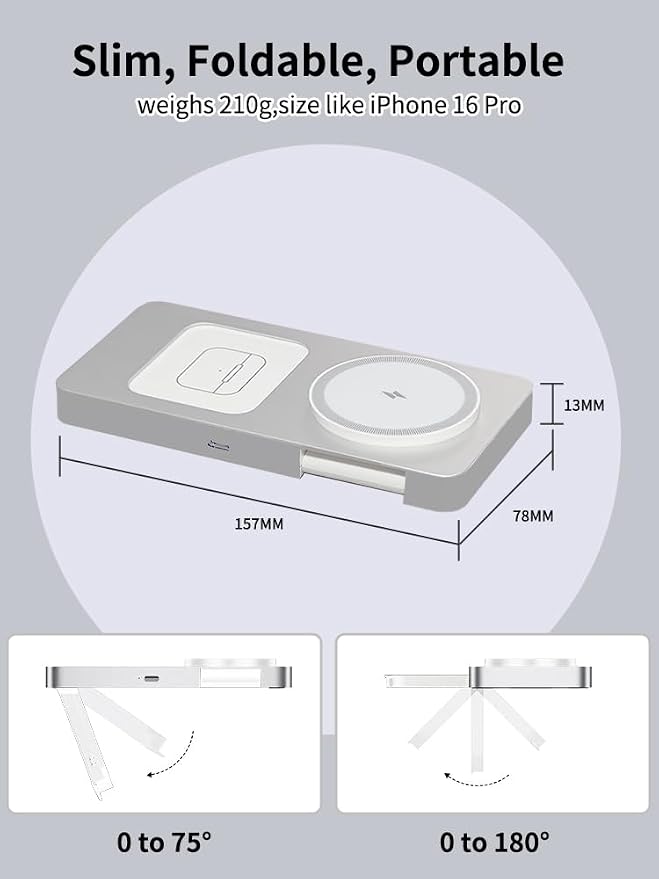 3 in 1 Wireless Charging Station for iPhone 17 16 15 14 13 12, Apple Watch 10 9 8 7 6 5 4 3 2 SE Ultra, AirPods 4 3 2 Pro, 15W Fast Charger Stand (Silver)