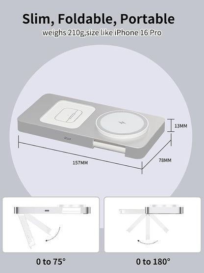 3 in 1 Wireless Charging Station for iPhone 17 16 15 14 13 12, Apple Watch 10 9 8 7 6 5 4 3 2 SE Ultra, AirPods 4 3 2 Pro, 15W Fast Charger Stand (Silver)