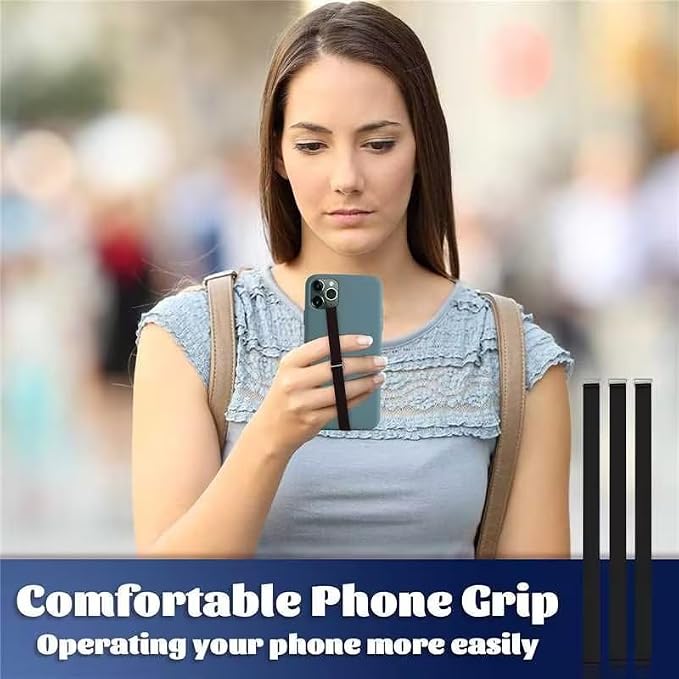 TEAMOLA Silicone Phone Grip Strap - Black 210 Phone Hand Strap Holder with Loop for Cell Phones, iPhone Grip, Finger Holder & Back of Phone Grips, Secure Anti-Slip Grip(3 Packs)