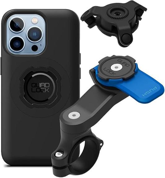 Quad Lock Motorcycle Handlebar Mount Kit with Vibration Dampener and MAG Phone Case for iPhone 13 Pro