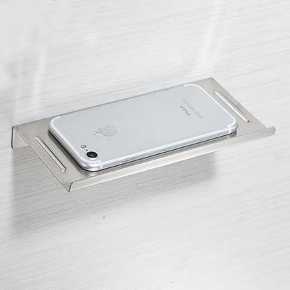 Bathroom Small Cell Phone Shelf Stainless Steel Anti-Slip Phone Holder Stand Wall Mounted for Small Speaker Smartphone Baby Wipes, Brushed