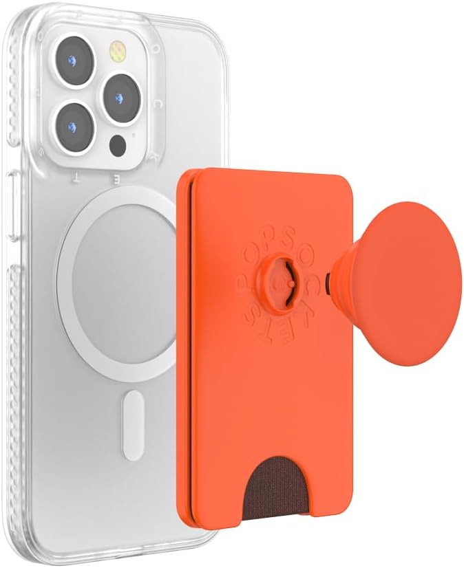 PopSockets Phone Wallet for MagSafe, Phone Card Holder with Grip, Orange - Persimmon