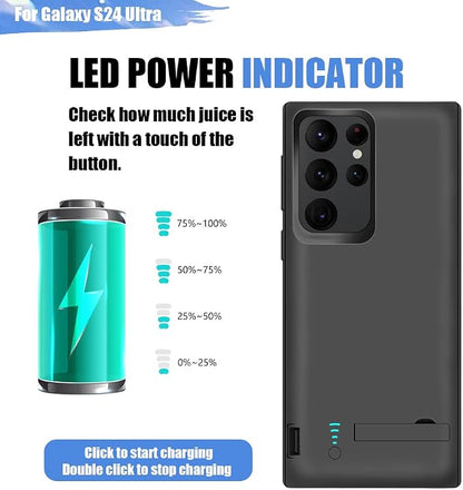 Upgraded Battery Case for Samsung Galaxy S24 Ultra, 5000mAh Rechargeable Extended Battery Charging Charger Case, Add 100% Extra Juice, Not Compatible with S24 or S24+ (6.8 inch) Black