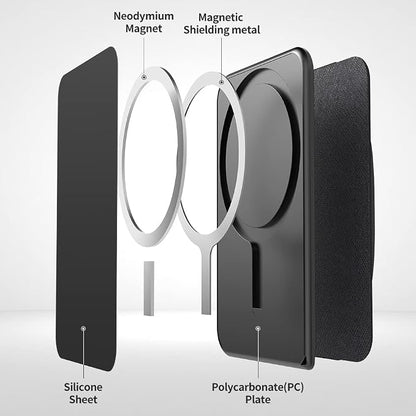 Sinjimoru for 3 in 1 MagSafe Wallet 2600g Magnetic Strength Phone Grip with Stretchy Fabric Secure Flap Anti-Drop Tag Holder for iPhone 16 15 14 13 12 M-BGRIP Olive Grey