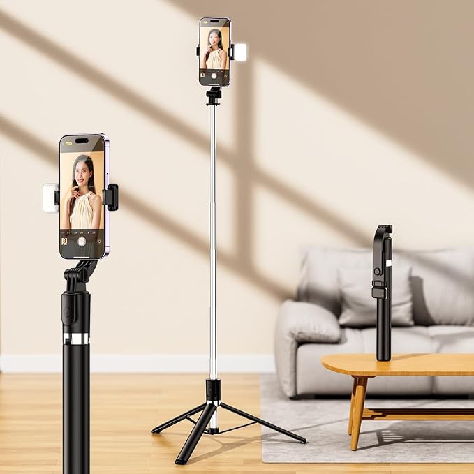 Tianle Selfie Stick with Fill Light, 51 Inch Phone Tripod Extendable Cell Phone Tripod Stand with Wireless Remote and Phone Holder Compatible with iPhone Android for Selfie, Video Recording, Photo
