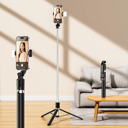 Tianle Selfie Stick with Fill Light, 51 Inch Phone Tripod Extendable Cell Phone Tripod Stand with Wireless Remote and Phone Holder Compatible with iPhone Android for Selfie, Video Recording, Photo