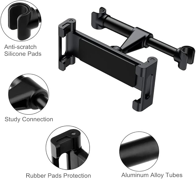 Tablet Holder for Car Headrest, Car Holder for 4.7-13'' Tablet or Phone Holder Back Seat Headrest Mounting Holder for iPad Pro 12.9-Black Buckle