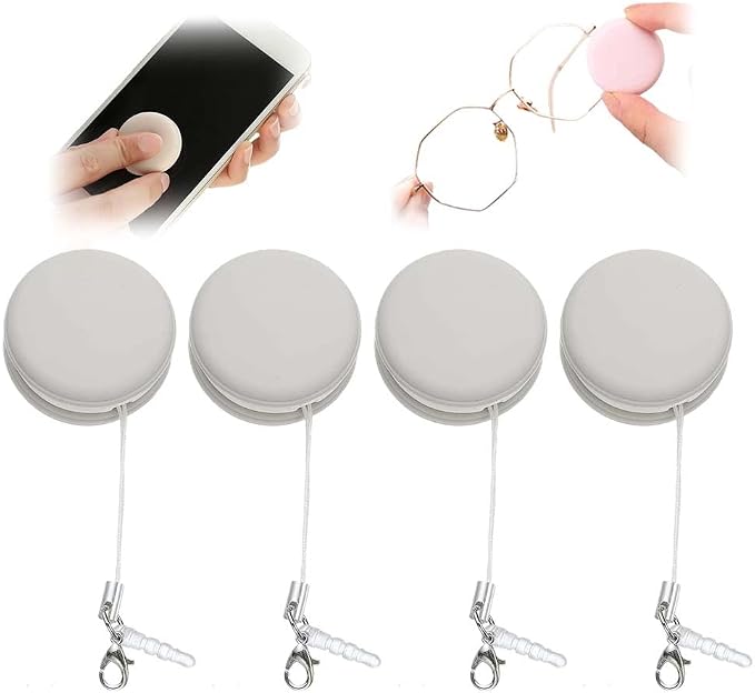 Yilia Macaron Phone Screen Cleaner, Cute Macaron Design Mobile Phone Screen Cleaner, Washable Dedusting Tool for Eyeglasses and Cell Phones (Khaki, 4pcs)