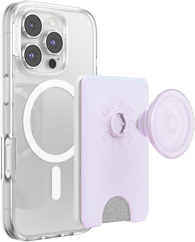 PopSockets Kick-Out Wallet for MagSafe, Adjustable Kickstand, Magnetic Stand, White - Opalescent White