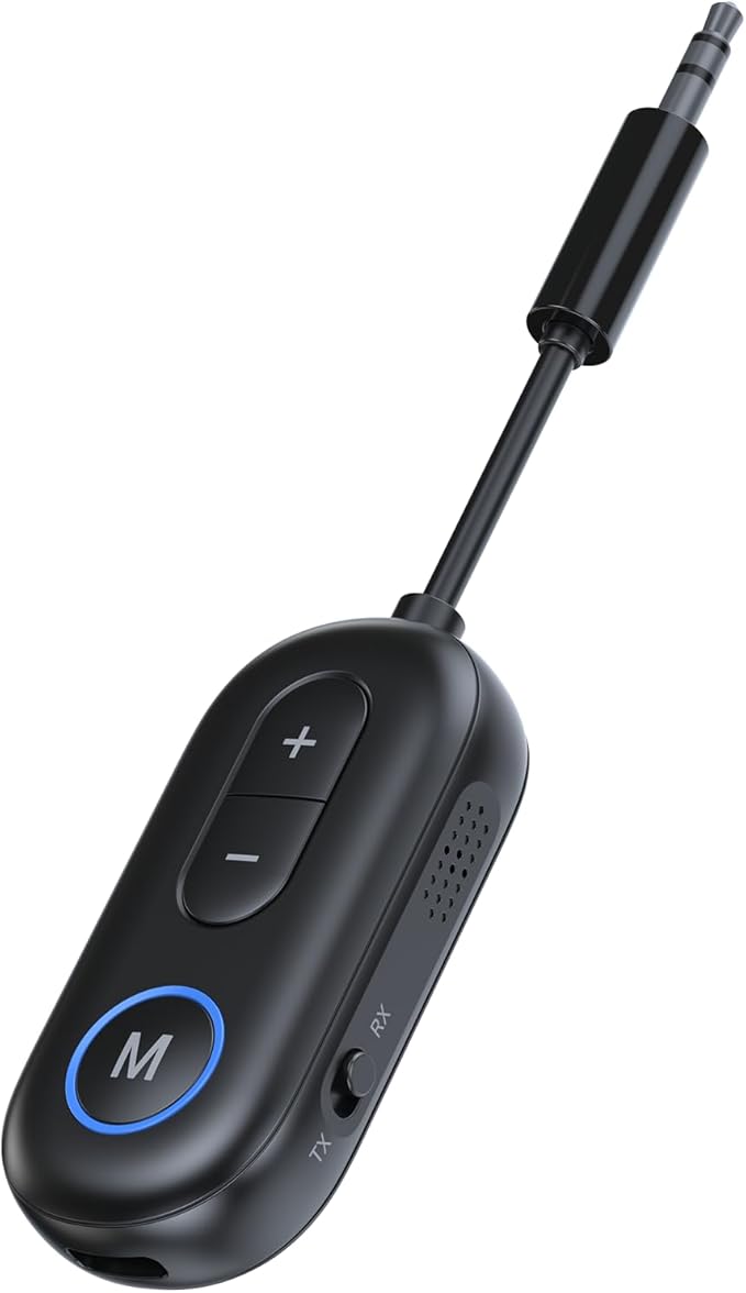 Airplane Bluetooth Adapter for Headphones, Bluetooth Transmitter for TV to Headphones, 3.5mm Car Adapter for Handsfree Call Music, Audio Receiver for Home Speaker, KAIY Wireless Transmitter Receiver