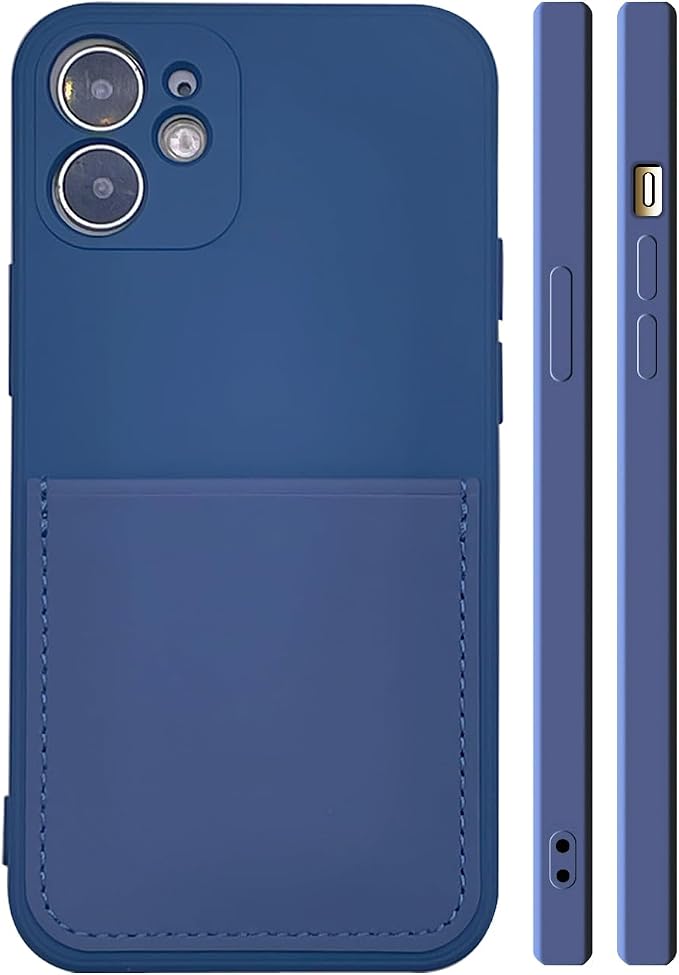 Ultra Slim Liquid Silicon Gel Case Compatible for iPhone 12 Mini 5.4 inch 2020 with Card Holder Sleeves Slot Anti-Scratch Shockproof Wallet Cover with Screen Protector (Blue)
