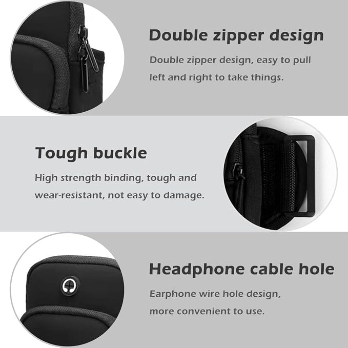 Phone Holder for Running, Walking, Workout, Under 7 in Armband Smartphone Holder, Phone Pouch Cards Keys Wallet, Gym Sports Arm Bands Sleeve Fit Women Men(Color:Black)