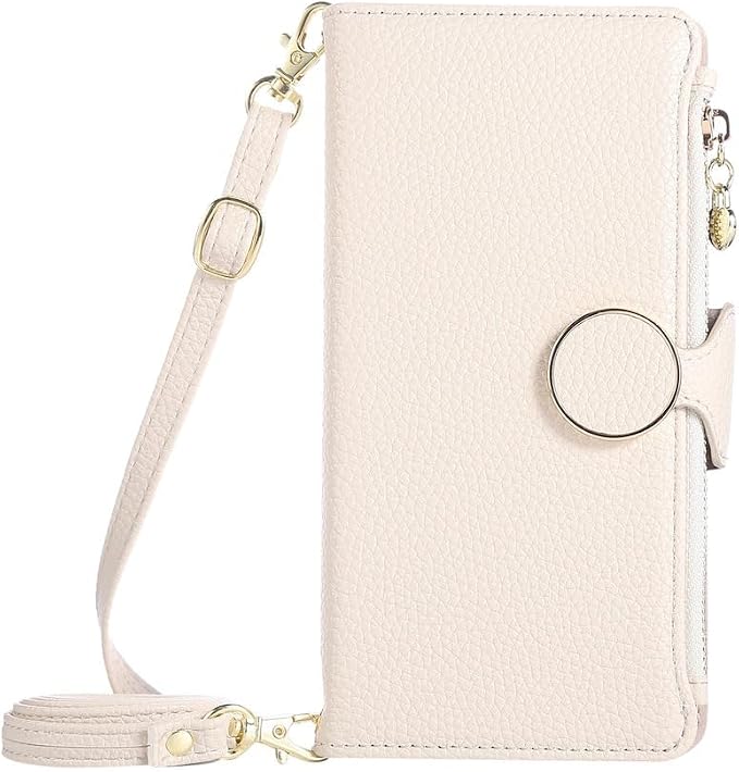 Leather Case for iPhone 17/17 Pro/17 Air/17 Pro Max, Zipper Bag Wallet Flip Cover Stand Function Shoulder Strap All-Round Shockproof Shell,17pro max,White