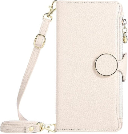 Leather Case for iPhone 17/17 Pro/17 Air/17 Pro Max, Zipper Bag Wallet Flip Cover Stand Function Shoulder Strap All-Round Shockproof Shell,17pro max,White