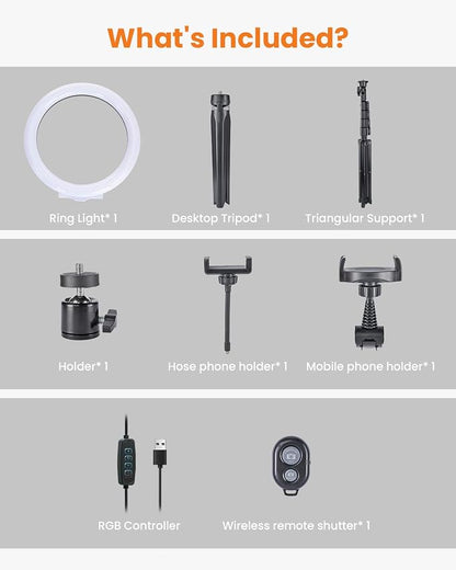 10" Desk Ring Light with 66'' Tripod Stands & Phone Holder, LED Circle Ring Lights Compatible with All Phones, 3 Color & 10 Brightness Level, for Live Stream, Makeup, Selfie, TikTok, YouTube