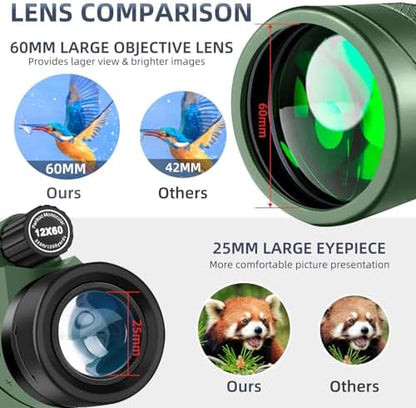 12x60 Powerfull Monoculars for Adults with Smartphone Adapter Tripod Plus Portable Bag, Larger Vision Monoculars for Adults with BAK4 Prism & FMC Lens, Suitable for Bird Watching Hiking