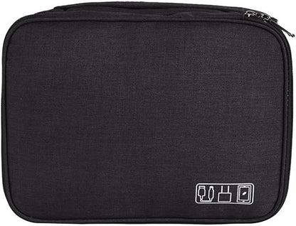 Double Layers Electronics Organizer Bag, EXKOKORO Protable Accessories Carrying Case Cable Organizer Bag Waterproof Cable Storage Bag for Charging Cable, Power Bank, Cellphone, USB and More(Black)