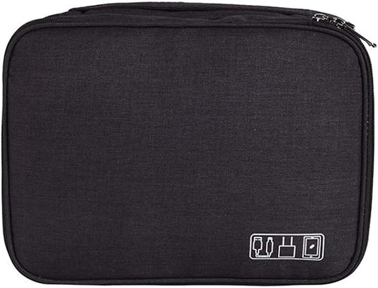 Double Layers Electronics Organizer Bag, EXKOKORO Protable Accessories Carrying Case Cable Organizer Bag Waterproof Cable Storage Bag for Charging Cable, Power Bank, Cellphone, USB and More(Black)