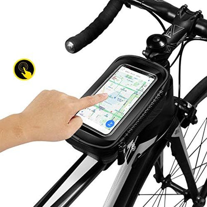Bike Frame Bag, Bike Phone Mount, Waterproof Cycling Front Top Tube Pouch Pannier Bicycle Frame Phone Holder Crossbar Storage Bags for iPhone 13 12 11 Pro MAX XS XR X 8 7 Plus Smartphones Below 6.5''