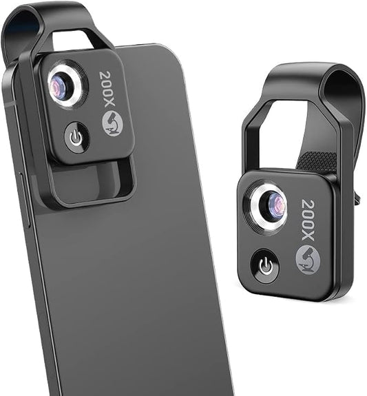 APEXEL 200X Phone Microscope Lens, Nano Zoom Phone Micro Lens for iPhone Android with LED Light CPL Universal Clip, Nanozoom Mini Pocket Digital Microscope, Portable Smartphone Macro Lens Camera