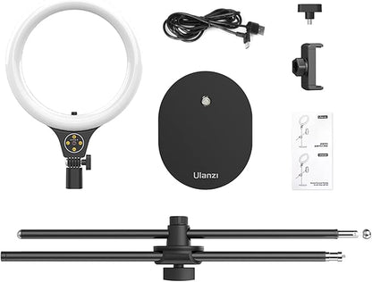 ULANZI Overhead Phone Mount Tripod with Light, 3500k-6500K 10" Desk Ring Light with Stand and Phone Holder for Video Recording, Zoom Meeting, Make Up, Cooking, Selfie, Live Streaming, Tiktok, YouTube