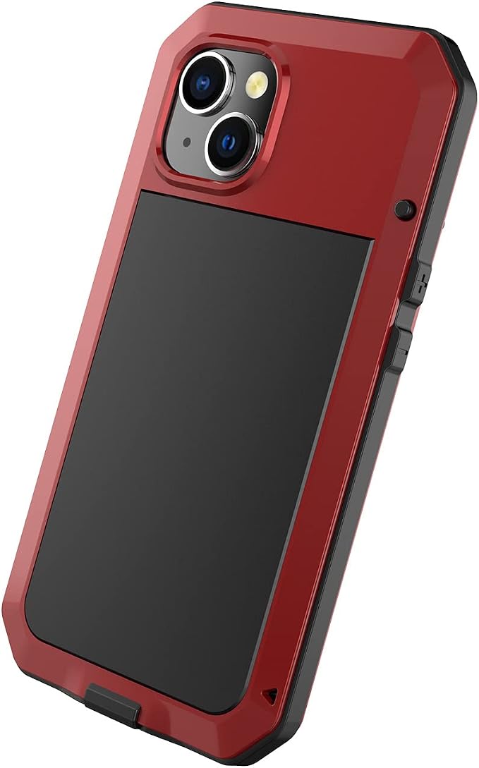 Marrkey for iPhone 14 Case, 360 Full Body Protective Cover Heavy Duty Shockproof Tough Armour Aluminum Alloy Metal Case with Silicone Built-in Screen Protector for Apple iPhone 14 6.1 Inch - Red