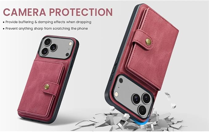 Wallet Case for iPhone 17/17 Pro/17 Air/17 Pro Max, Retro Leather Cover Magnetic Separate Card Slots Kickstand Detachable Case,17pro max,Black