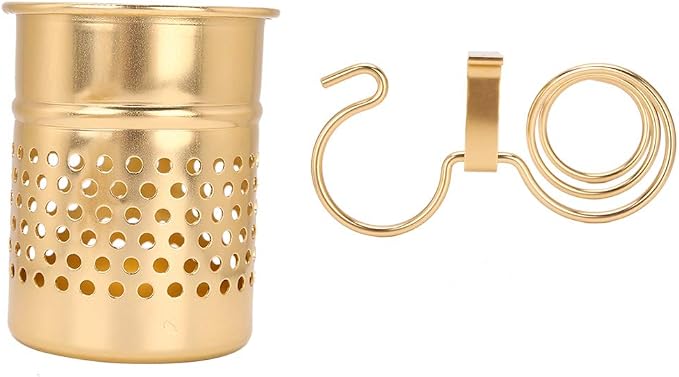 TOPINCN Hair Dryer Holder with Aluminum Storage Holder Wall Mount Hair Dryer Holder Wall Phone Holder with Fixing Screws for Hair Dryer, Hair Straightener(Gold)