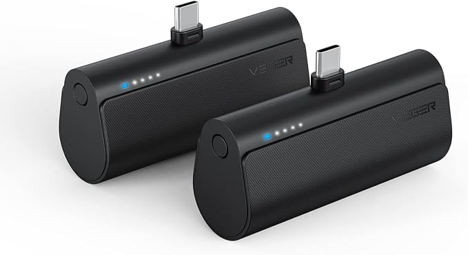 VEGER 2 Packs of Small USB C Portable Chargers, 5000mAh Power Bank Fast Charge Travel Essentials Battery Pack Compatible for iPhone 17/Air/17 Pro/17 Pro Max, Samsung Galaxy S25/S24/Android