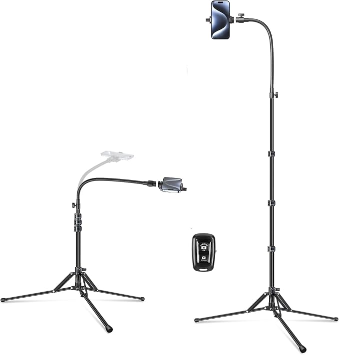 elitehood 6.8 Feet Tall Phone Stand Tripod, Aluminum iPhone Tripod [Lightweight & Ultra Stable], Adjustable Phone Recording Stand Compatible with iPhone 15 Pro Max/15 Pro/14 13, Android Cell Phone