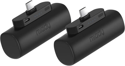 Miady 2-Pack Mini Portable Charger Built-in USB C Connector Small PowerBank | 5000mAh丨Lightweight丨for Backpack Travel丨Compatible with iPhone 17 Galaxy Android丨Ultra-Compact丨Flight-Safe丨18Wh丨Black+Black