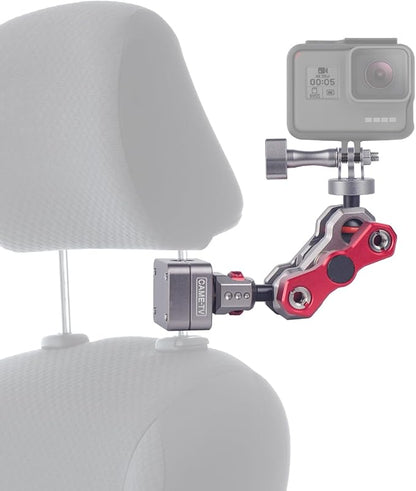 cametv 360° Adjustable Motorcycle Mirror & Car Headrest Mount – CNC Aluminum Universal Clamp (12-16mm) for Action Cameras, Smartphones & Vlogging Rigs 61030