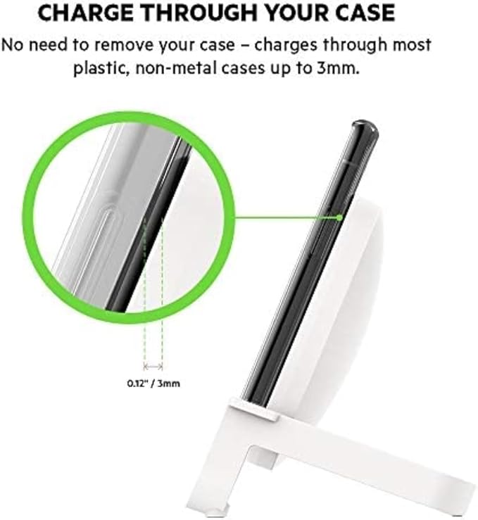 Belkin Quick Charge 10W Wireless Charger - Qi-Certified Charger Stand for iPhone, Samsung Galaxy - Charge While Listening to Music, Streaming Videos, & Video Calling - Includes AC Adapter - White