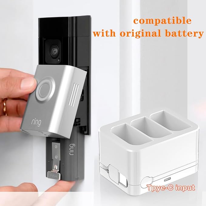3-Slot Battery Charging Station/Battery Charger/Charging case,with LED Display, Type-C Input,Compatible with Ring Doorbell 2/3/4/3 Plus/Spotlight Cam/Peephole Cam and Other Battery