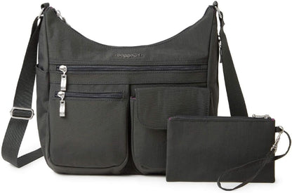Baggallini womens Everywhere Bagg Crossbody Women 11x9 Lightweight Nylon Hobo Water-resistant Travel Bag W/Rfid