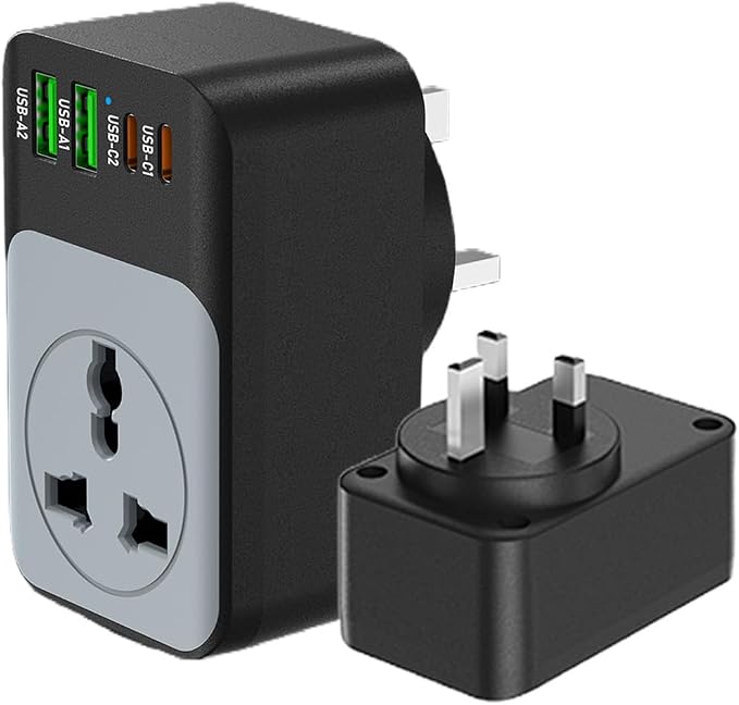 UK Adapters for Travel, COOFINE 65W 5 in 1 Type G Travel Adapter with 2 PD USB C 2 USB Ports, UK Travel Plug Adater for US to UK Hongkong Dubai, Worldwide Travel Essentials