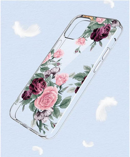 Cover for ZTE Blade A73 (6.52 inch) Case + Screen Protector，Tempered Glass 9H Hardness Protective Film and Soft Silicone Bumper Shell Transparent TPU Phone case -Pink. red Rose