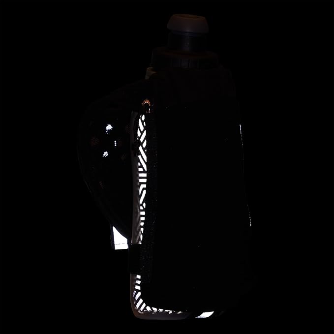 Nathan SpeedDraw 2 Insulated Handheld Running Water Bottle Flask – Double-Wall Insulation, Ergonomic Grip, Blast Valve Cap, Phone & Key Storage Pockets, Reflective Design - 12oz Insulated - Black