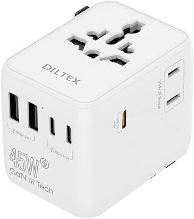 45W Universal Travel Adapter with Multi USB-A & C Ports - All in One Travel Adapter for Charging in Hotels Airports & Cruises- Plug Adapter Safe for Phones & Cameras- Reliable Choice for Daily Travel