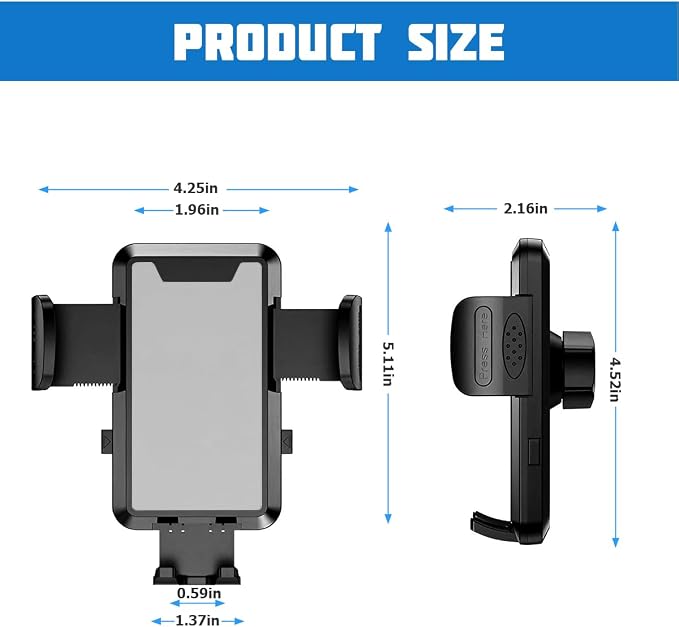 Car Phone Holder Mount, 360° Rotation Adjustable Vehicle Phone Stand with Metal Hook Clip, Auto Cellphone Holder Mount for Air Dashboard Windshield Vent, Universal for SUV RV Truck (Gray)