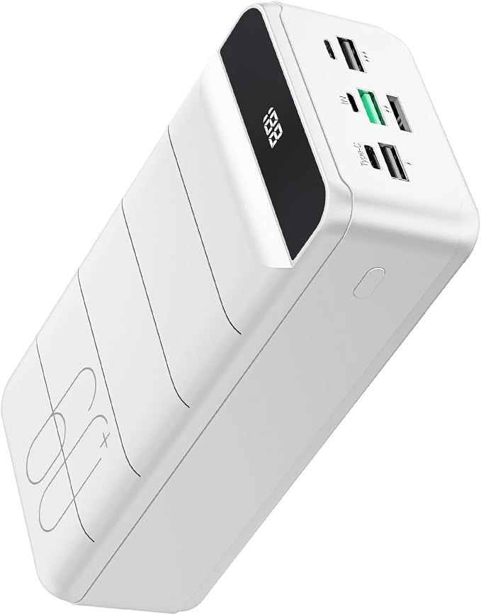 Portable Charger Power Bank 60000mAh, Battery Pack, Large Charging Bank | USB C 22.5W Fast Charging, PD4.0 & QC 4.0, High Capacity, LED Display, 4 Outputs, for iPhone, Android, Travel Essential White