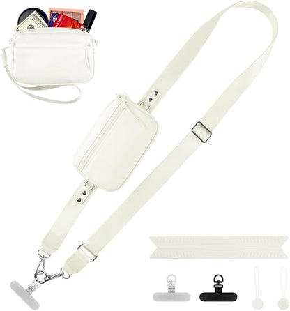 YFWE Clip and Go Strap for Phone with Wallet Crossbody, Adjustable Phone Lanyard with Detachable RFID Wristlet Wallet & Ultra-Thin 360° Rotatable Metal Tabs for All Smartphones (Cream)