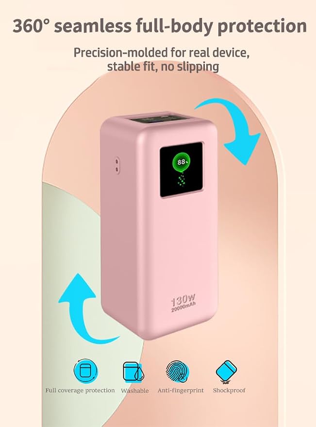 Case for UGREEN Nexode Power Bank 20000mAh 130W Portable Charger,Soft Skin Silicone Case Cover,Full Protective Case for -Pink