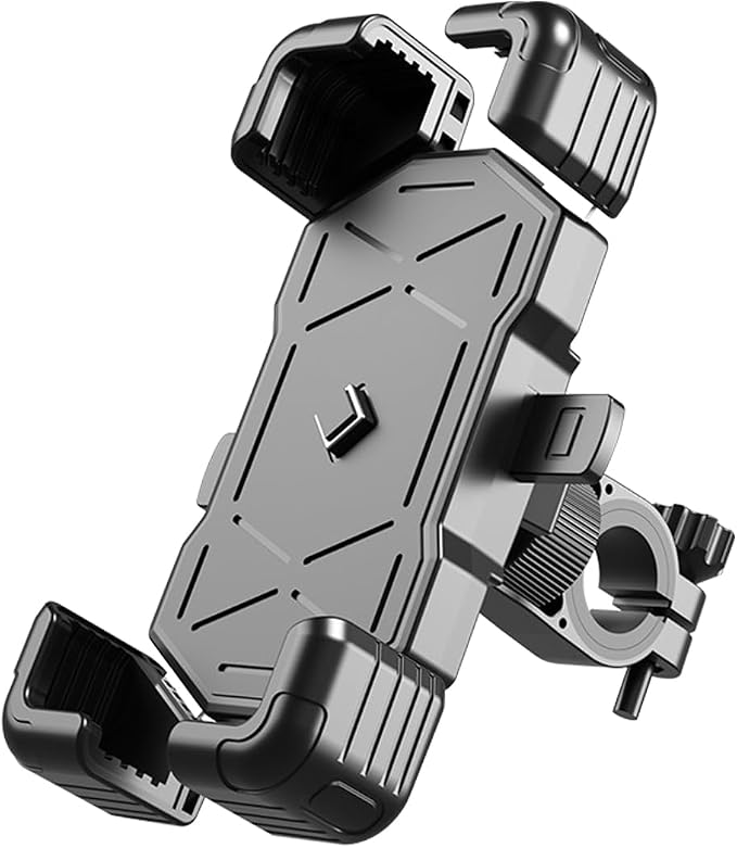 AUCELI Motorcycle Phone Mount, ABS Quick Release Bike Phone Holder for 4.7''-7.2'' Phones, Anti Shake with 360 Rotatable Phone Clip, Handlebar Clamp (Black)
