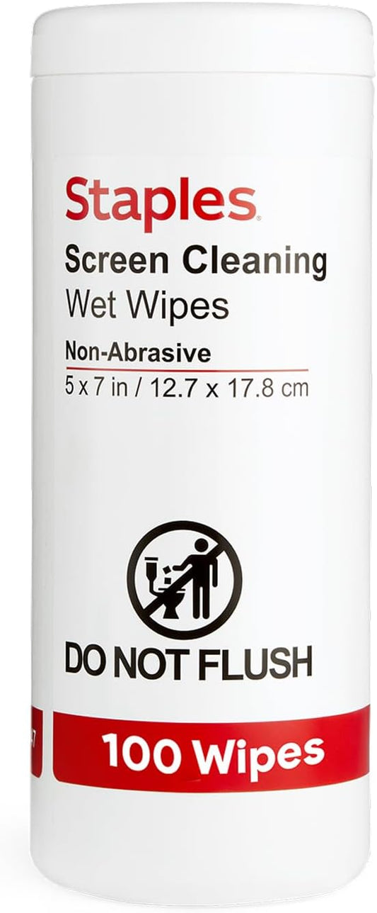 Staples Screen Cleaning Wipes – 100‑Count Tub for Monitors, Laptops, Phones & Electronics