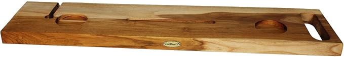 EcoDecors Eleganto 36" Live Edge Solid Teak Bath Caddy Tray with Handle, Book & Tablet Holder, Wine Glass Holders, Luxury Bathtub Tray