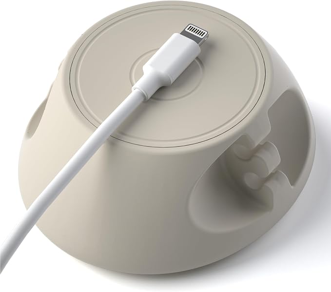 SOOoEC [N52 Ultra-Strong Snap-On Magnetic Cord Holder, Weighted Desktop Cable Organizer, Premium Liquid Silicone, No Collars Needed for iPhone & USB-C, Dual-Side Slots, Beige