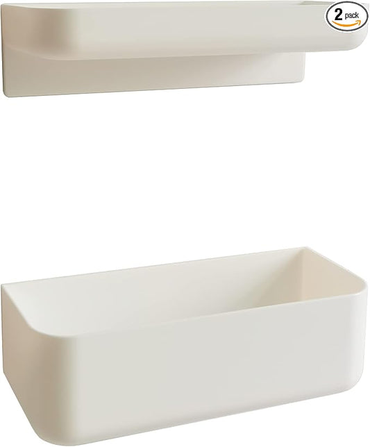 2 Styles Adhesive Plastic Floating Shelves Stick on Wall Mounted Shower Organizer Caddy for Bathroom Kitchen Cabinet Extra Storage(Short+Tall)