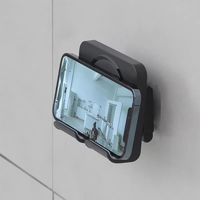 Upgraded Wall Mount Shower Phone Holder with 3pcs Adhesive Stickers | Adjustable and Removable Cell Phone Stand for Bathroom Bedroom Kitchen | Compatible with All Phone and Tablet (Black)
